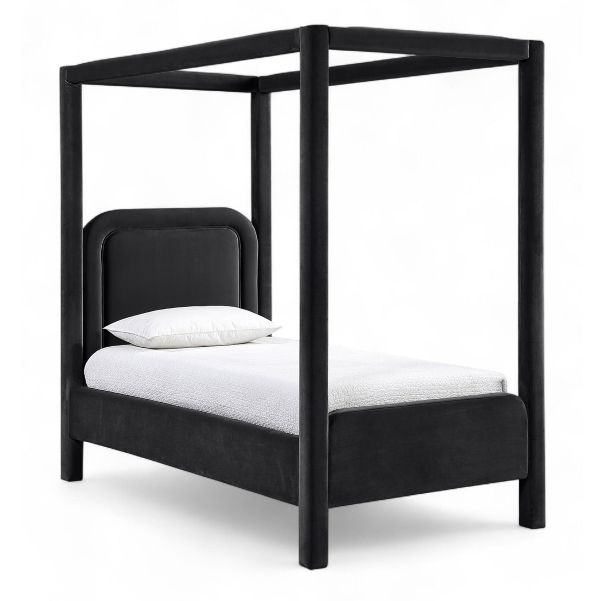 Salina Black Velvet Upholstered Bed in black velvet, primary product view