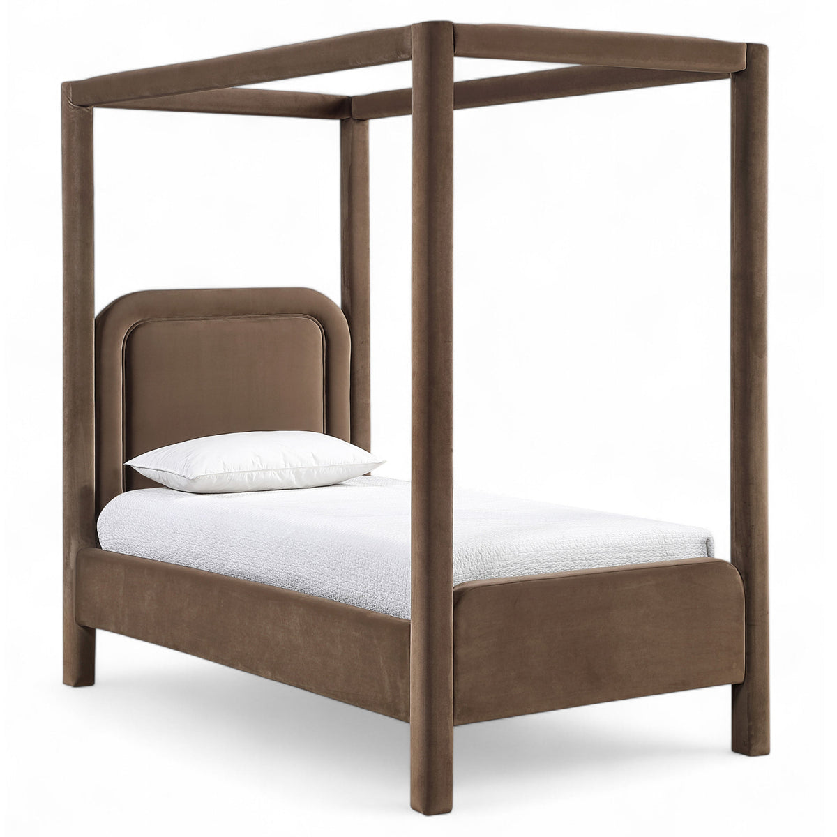 Salina Brown Velvet Upholstered Bed in brown velvet, primary product view