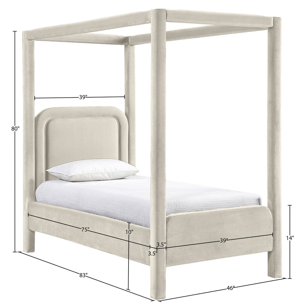 Salina Cream Velvet Upholstered Bed