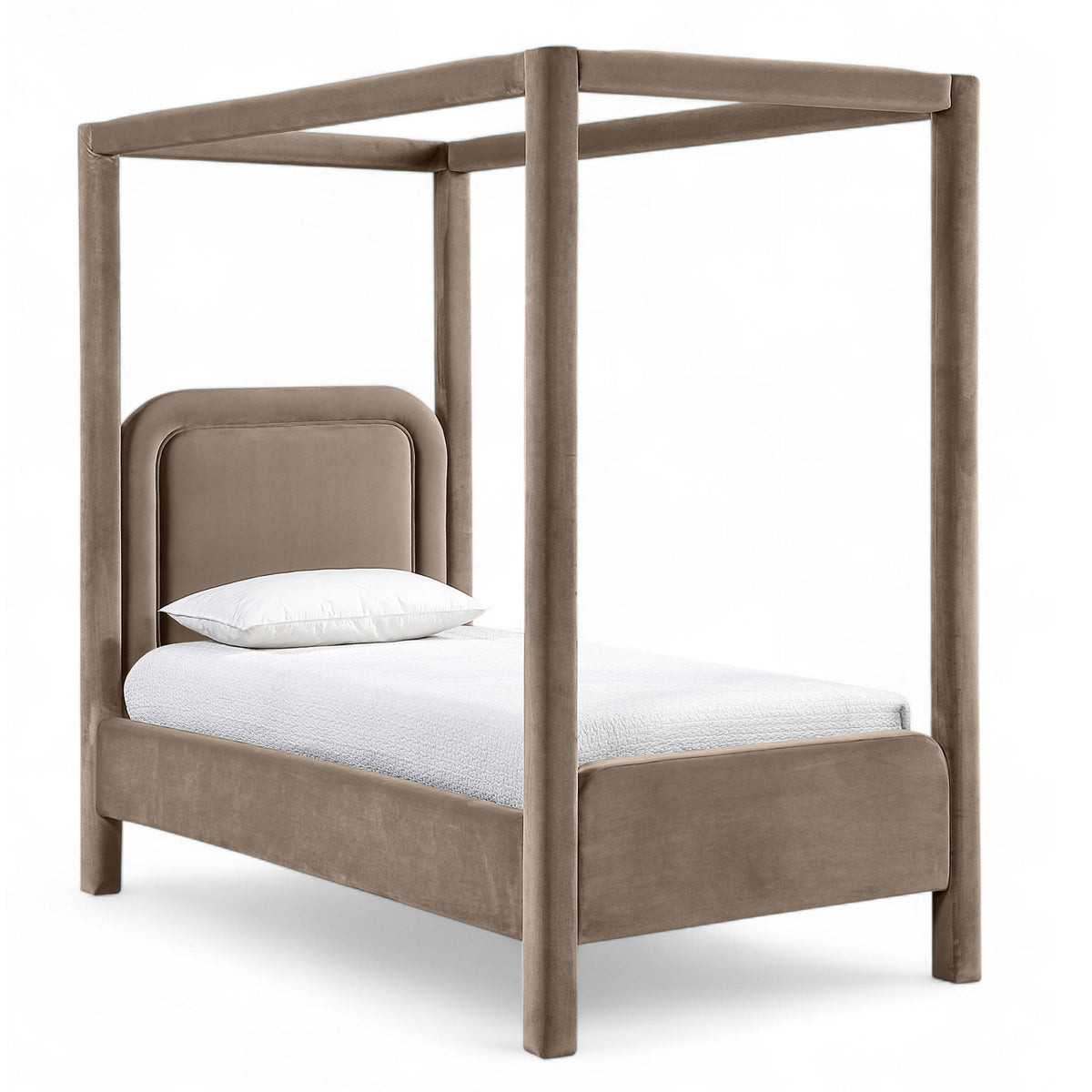 Salina Taupe Velvet Upholstered Bed in taupe velvet, primary product view