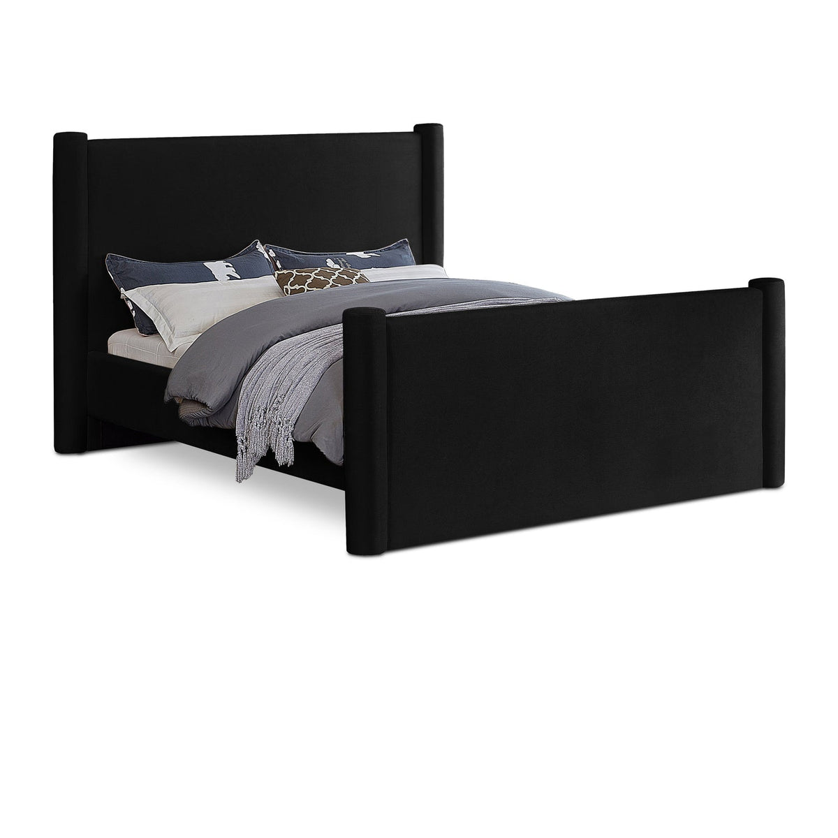 Elias Black Velvet Upholstered Bed