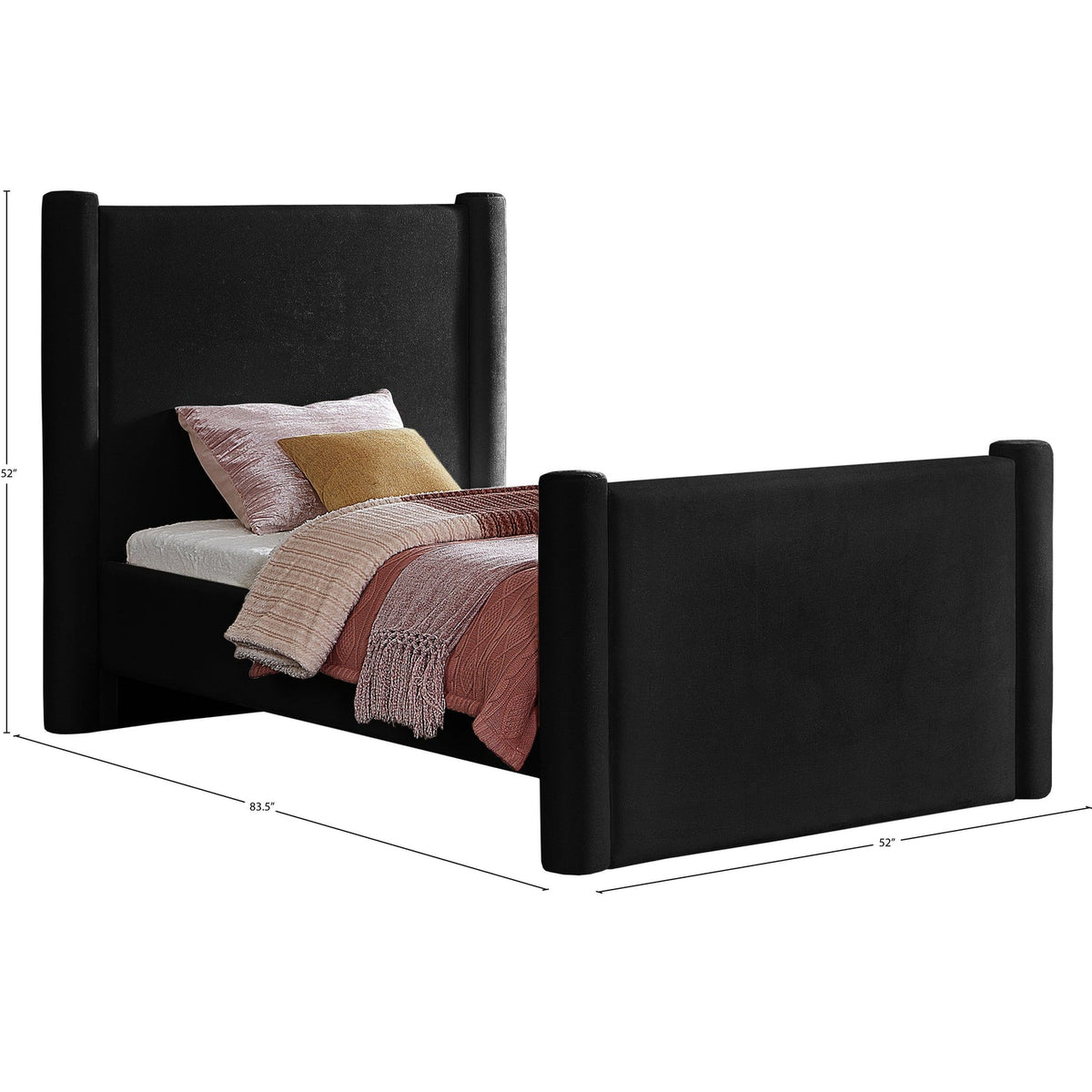 Elias Black Velvet Upholstered Bed