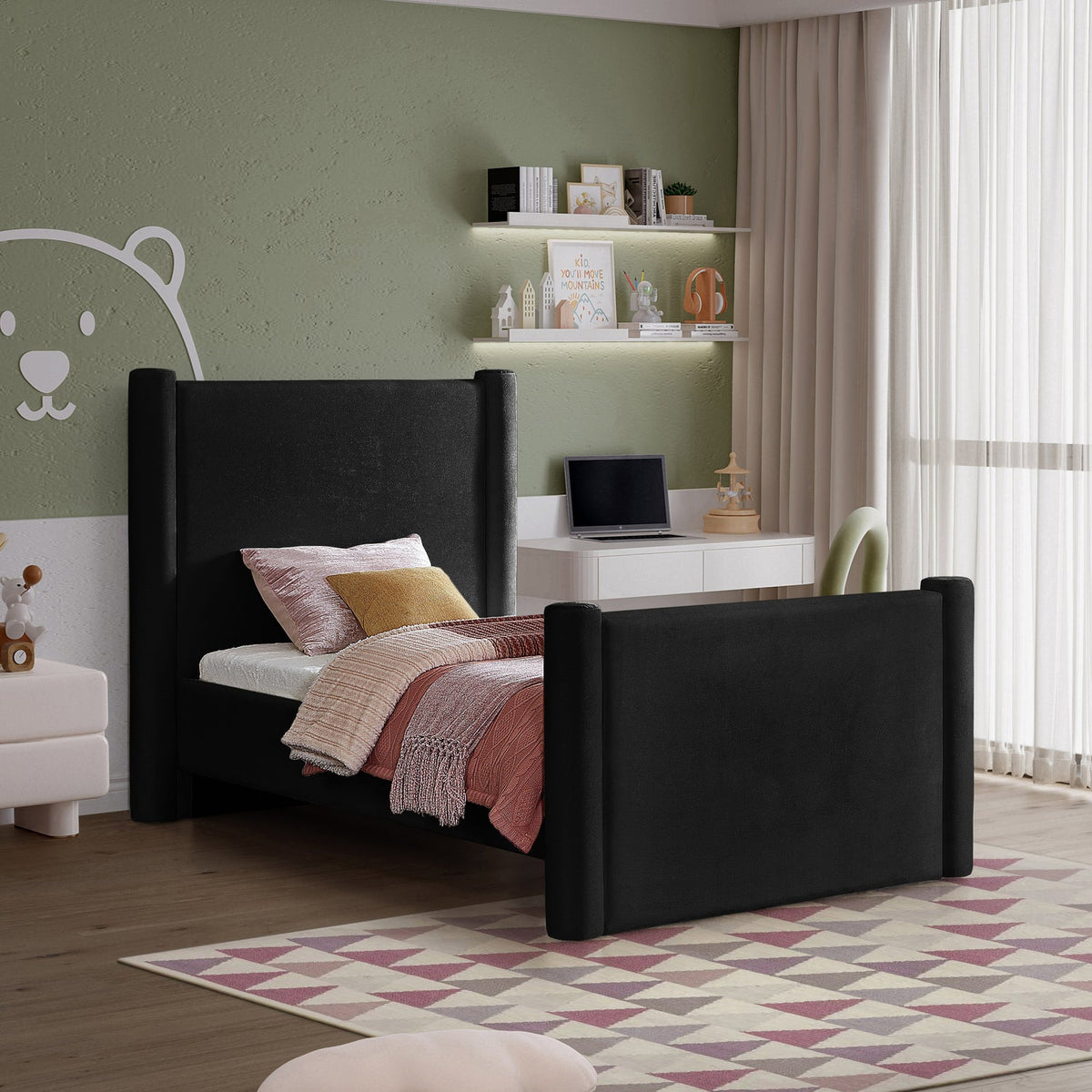 Elias Black Velvet Upholstered Bed