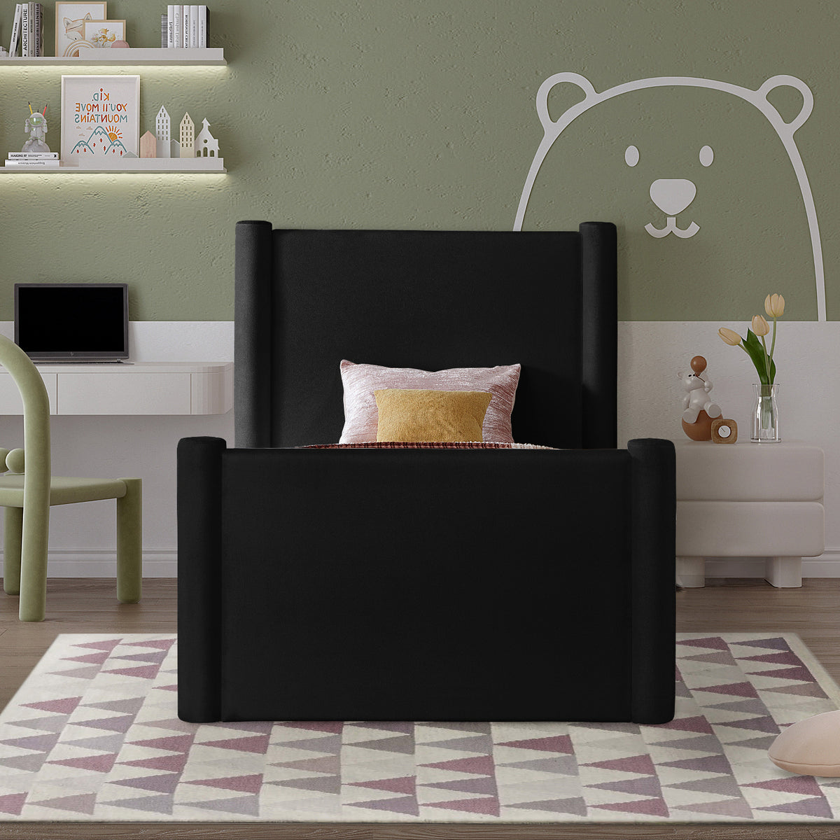 Elias Black Velvet Upholstered Bed