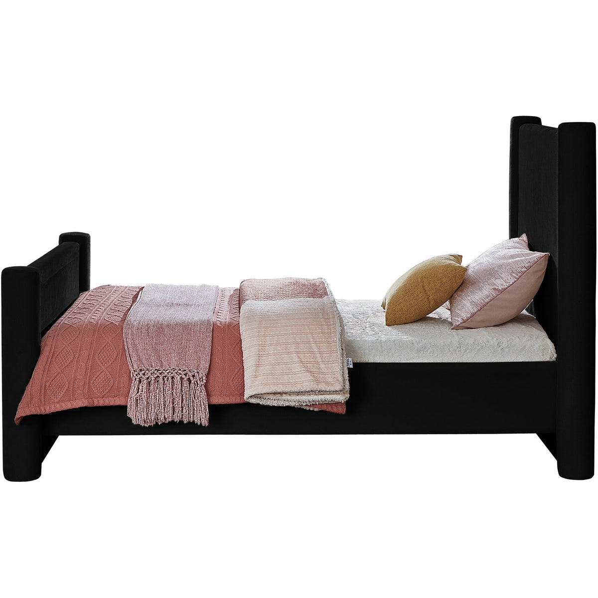 Elias Black Velvet Upholstered Bed