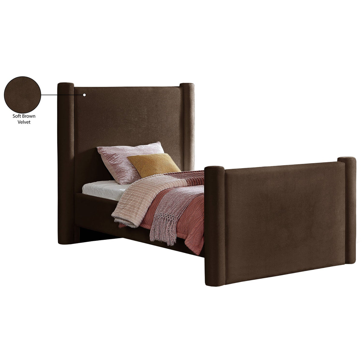 Elias Brown Velvet Upholstered Bed