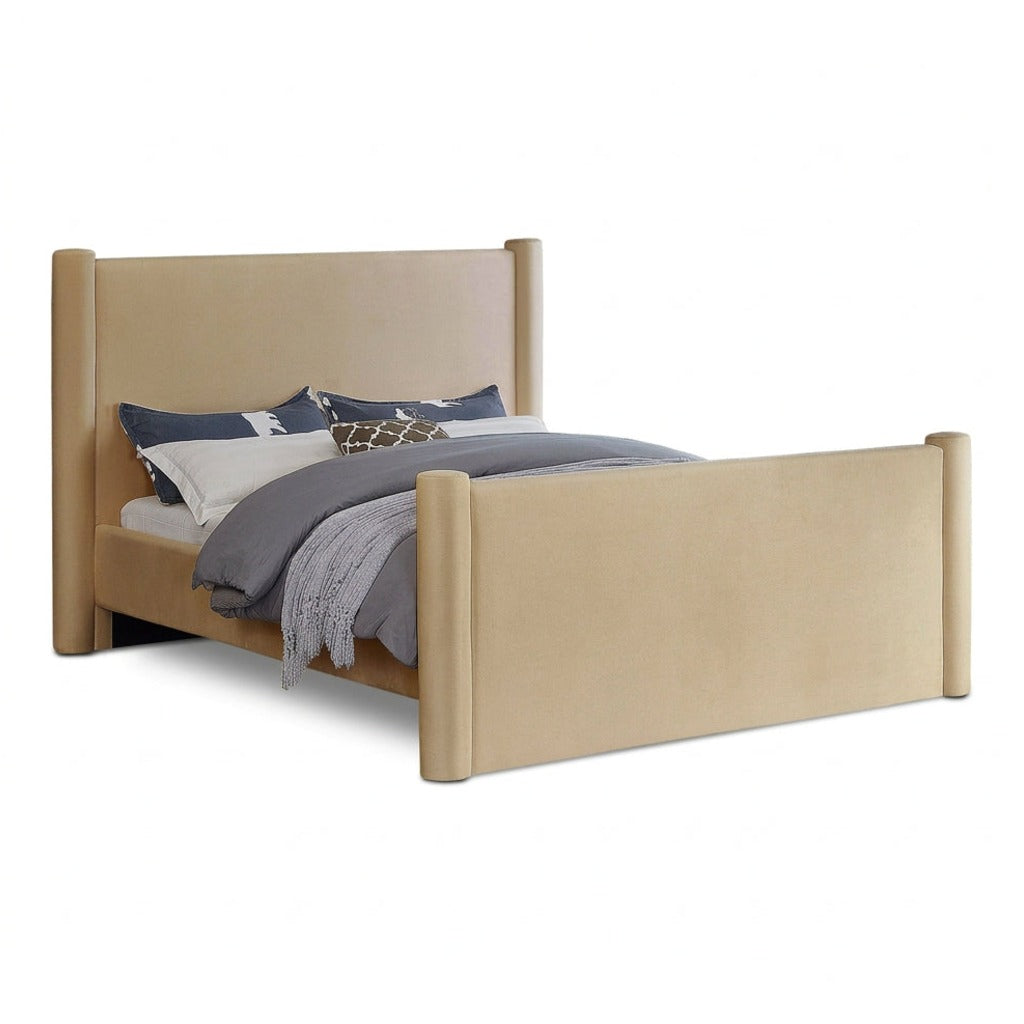 Elias Camel Velvet Upholstered Bed