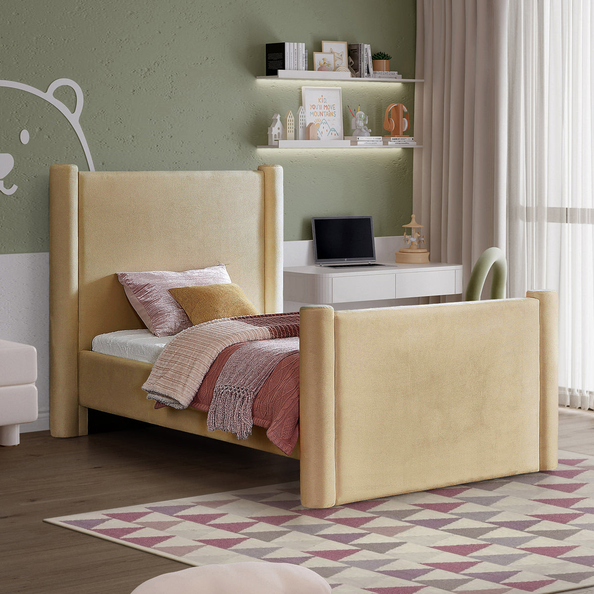 Elias Camel Velvet Upholstered Bed