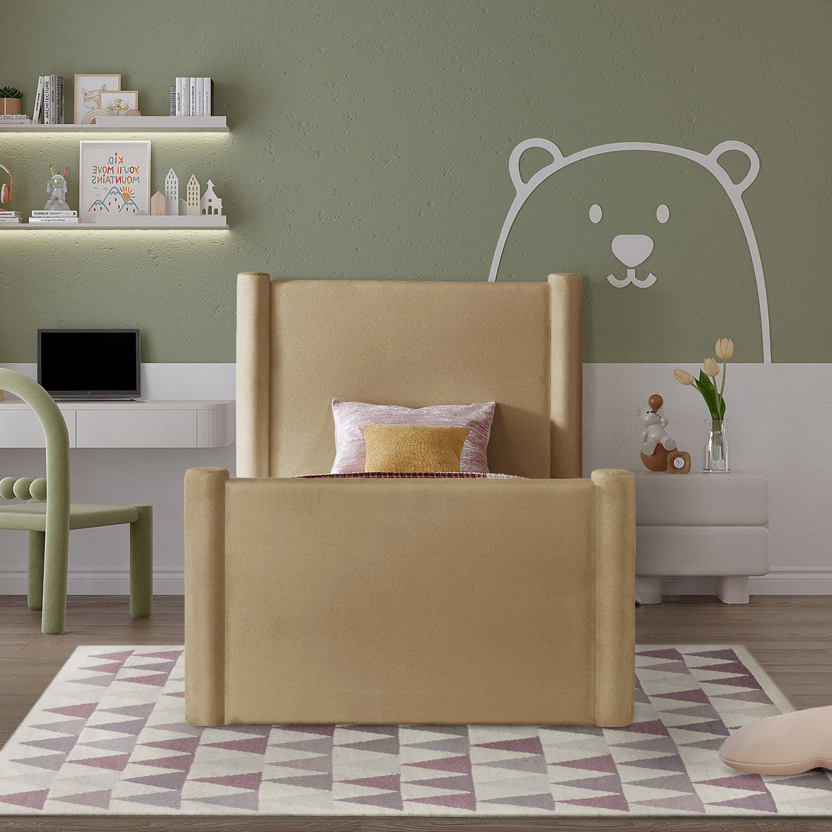 Elias Camel Velvet Upholstered Bed