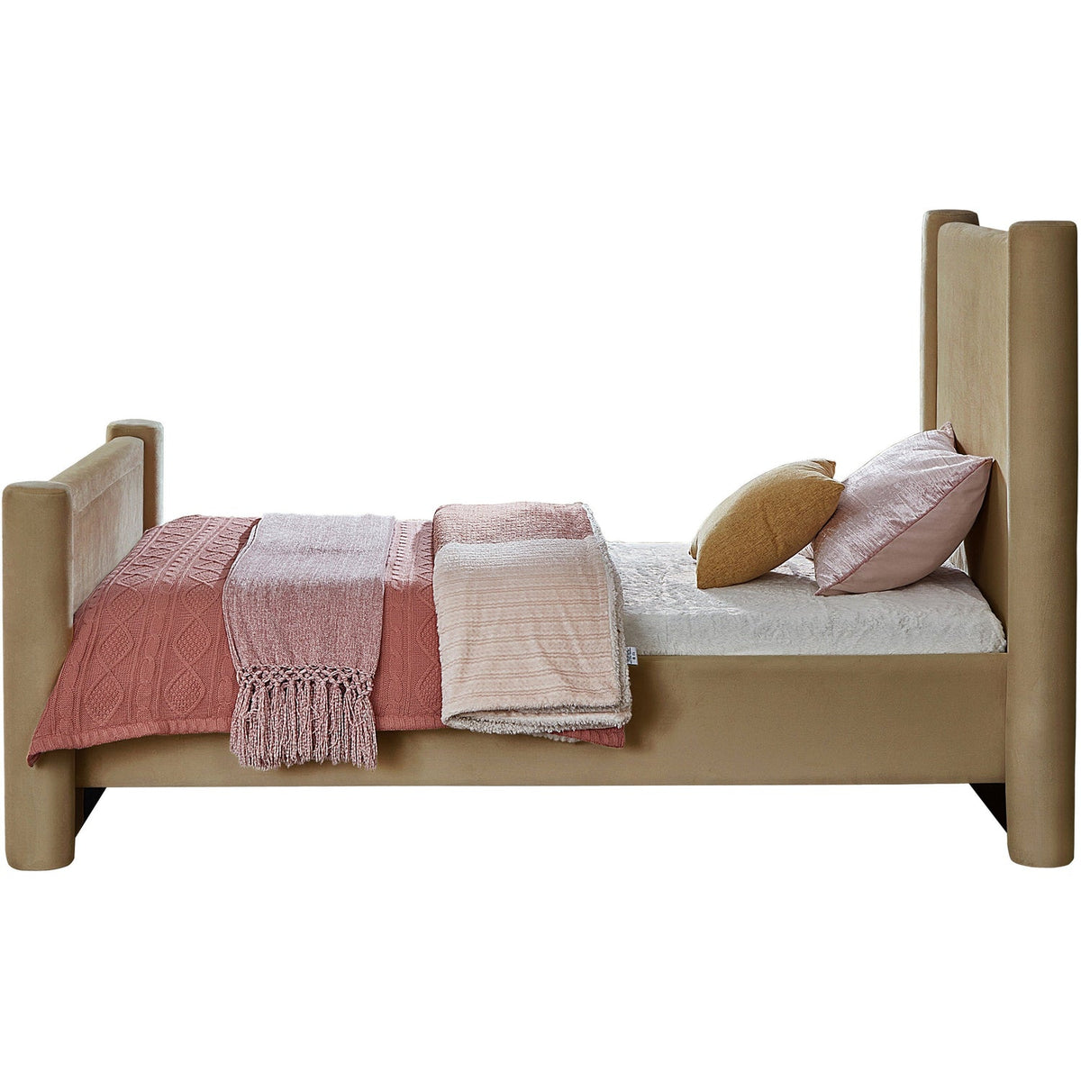 Elias Camel Velvet Upholstered Bed
