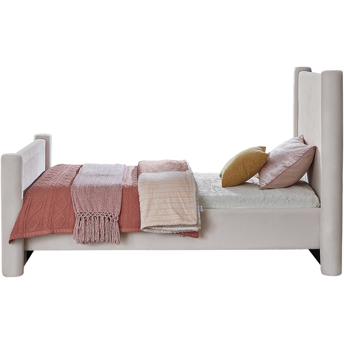 Elias Cream Velvet Upholstered Bed