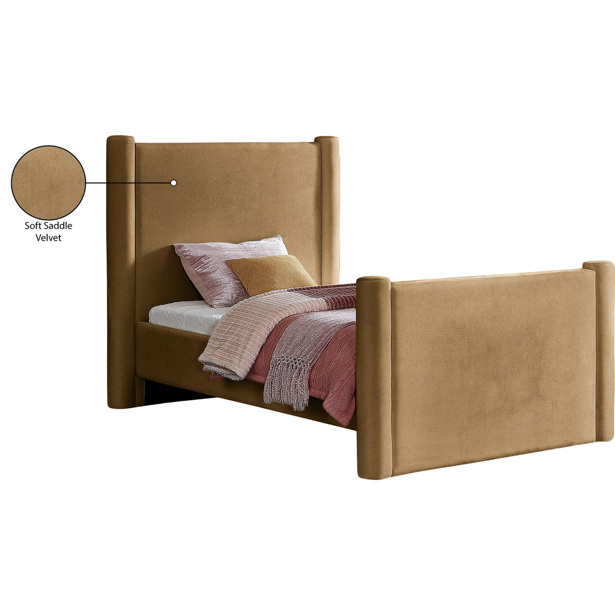 Elias Saddle Velvet Upholstered Bed