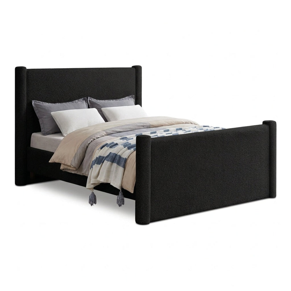 Elias Black Boucle Fabric Upholstered Bed