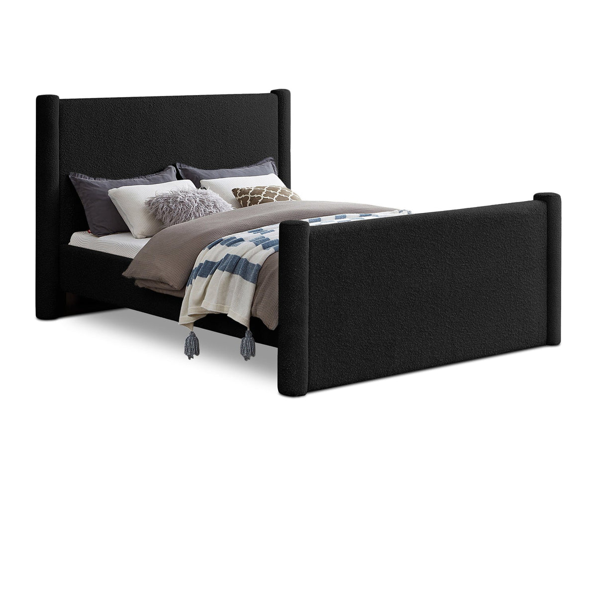 Elias Black Boucle Fabric Upholstered Bed
