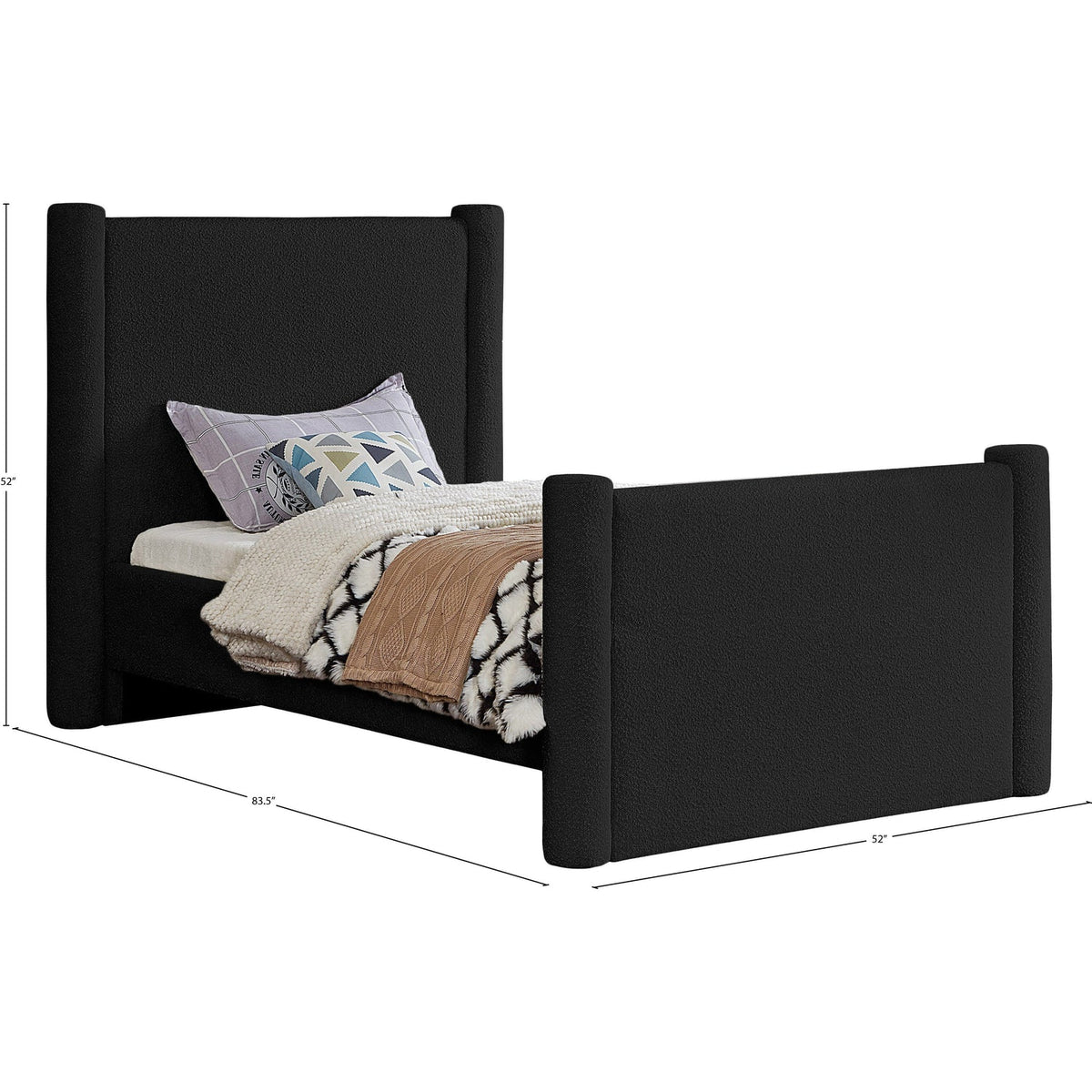 Elias Black Boucle Fabric Upholstered Bed