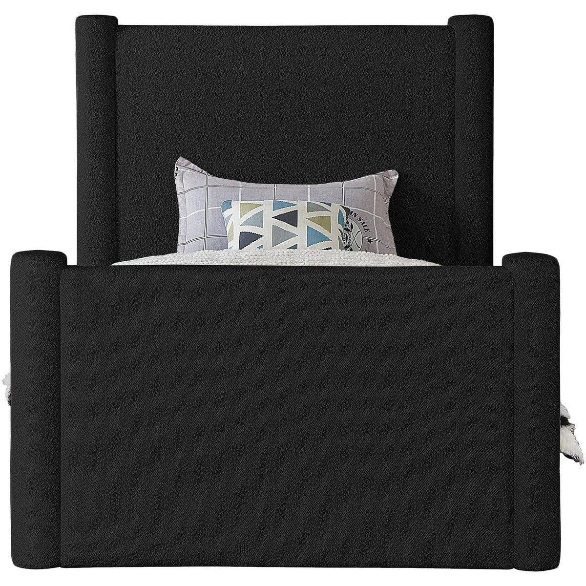 Elias Black Boucle Fabric Upholstered Bed