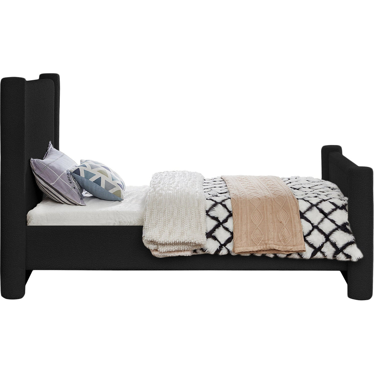 Elias Black Boucle Fabric Upholstered Bed