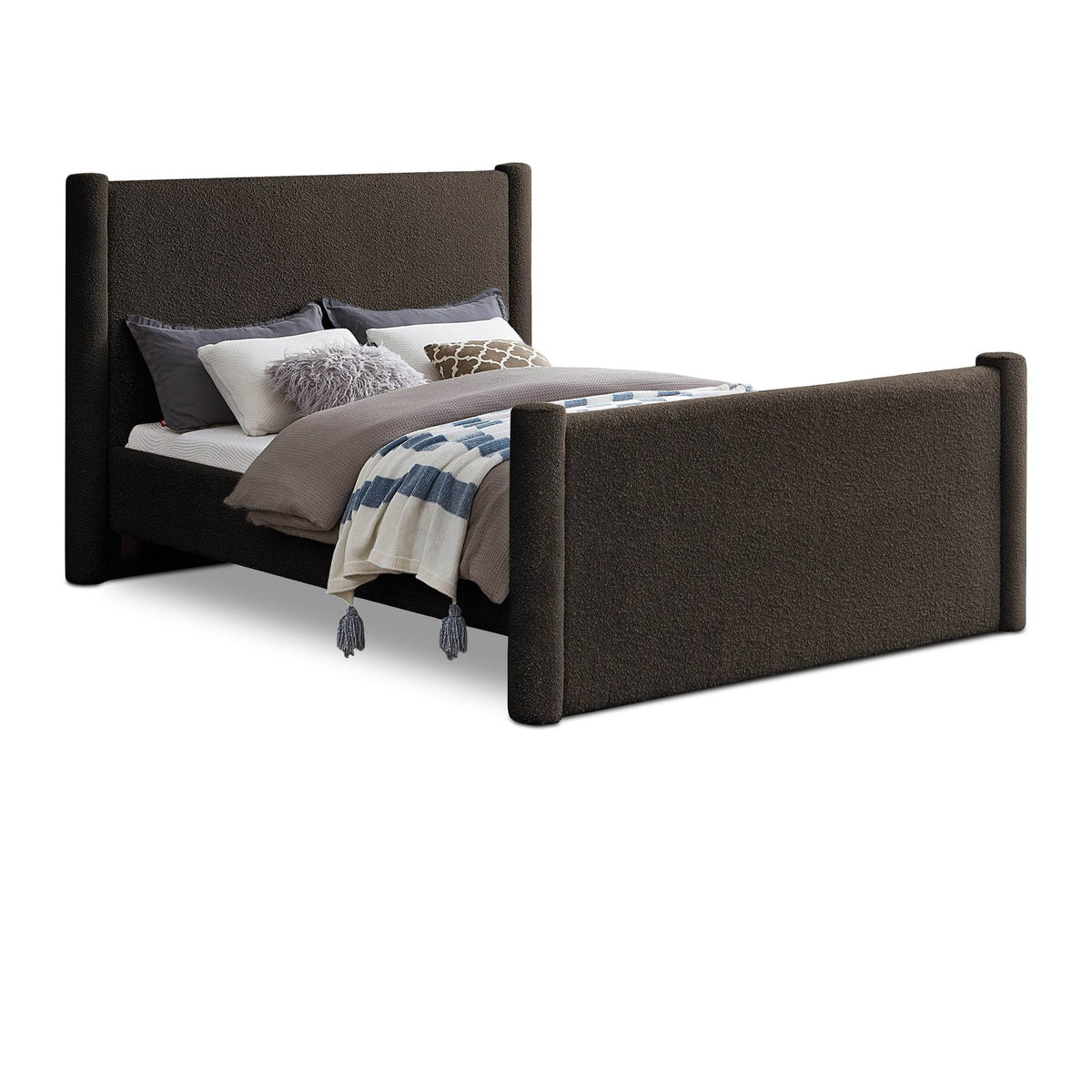 Elias Brown Boucle Fabric Upholstered Bed