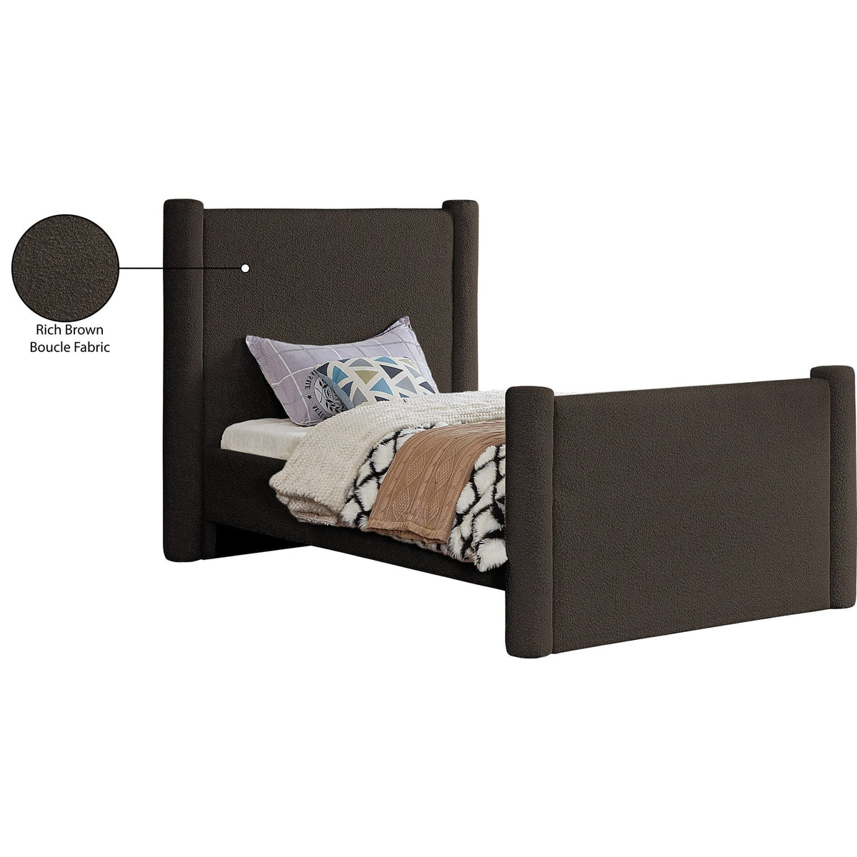 Elias Brown Boucle Fabric Upholstered Bed