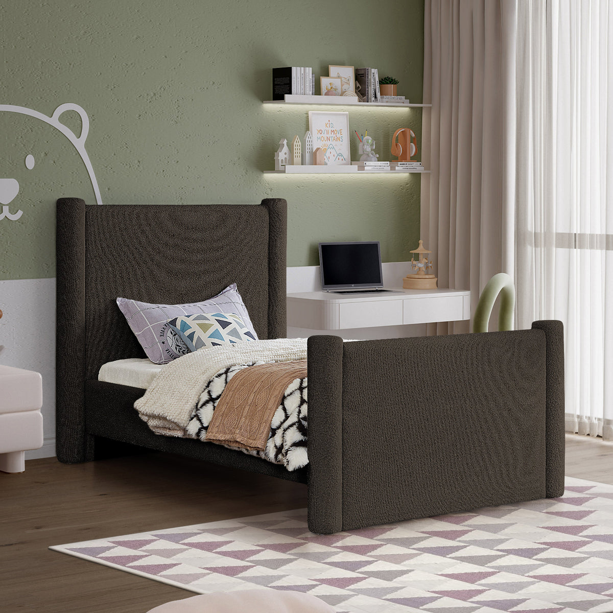 Elias Brown Boucle Fabric Upholstered Bed