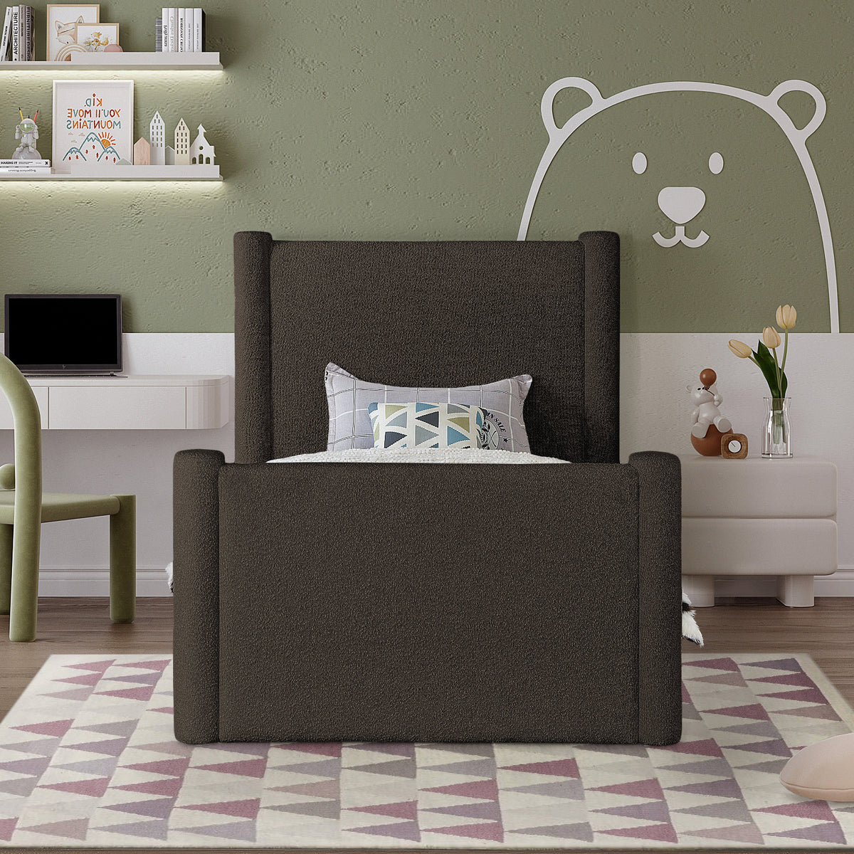 Elias Brown Boucle Fabric Upholstered Bed