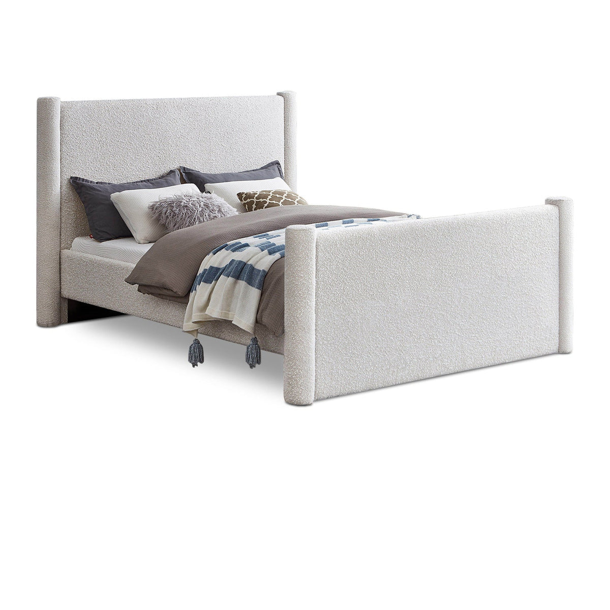 Elias Cream Boucle Fabric Upholstered Bed