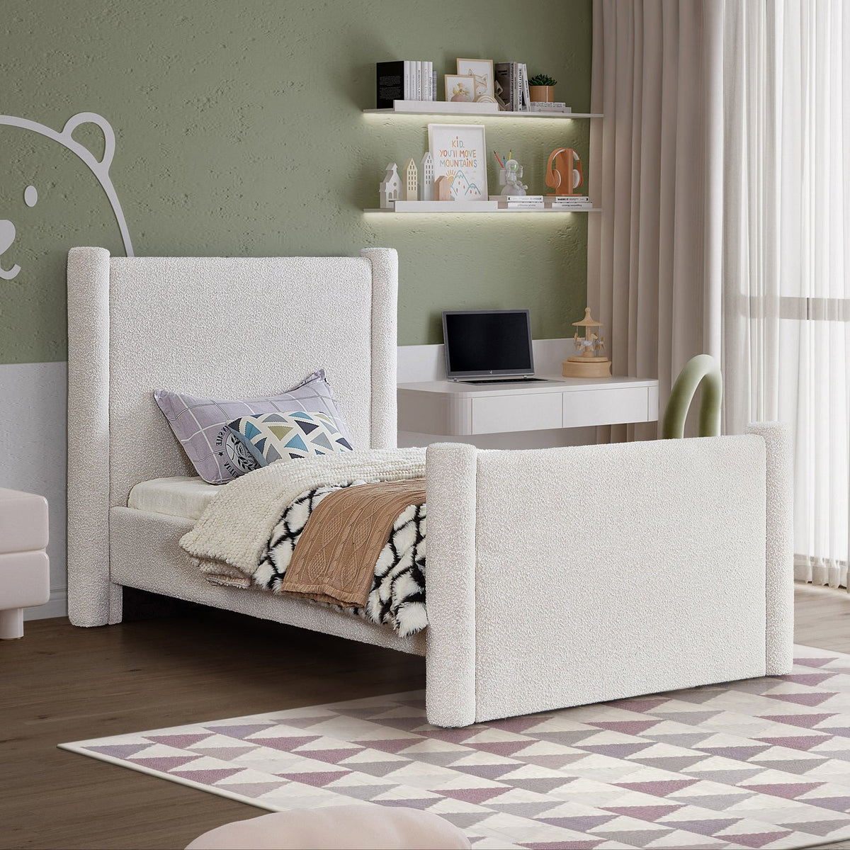 Elias Cream Boucle Fabric Upholstered Bed