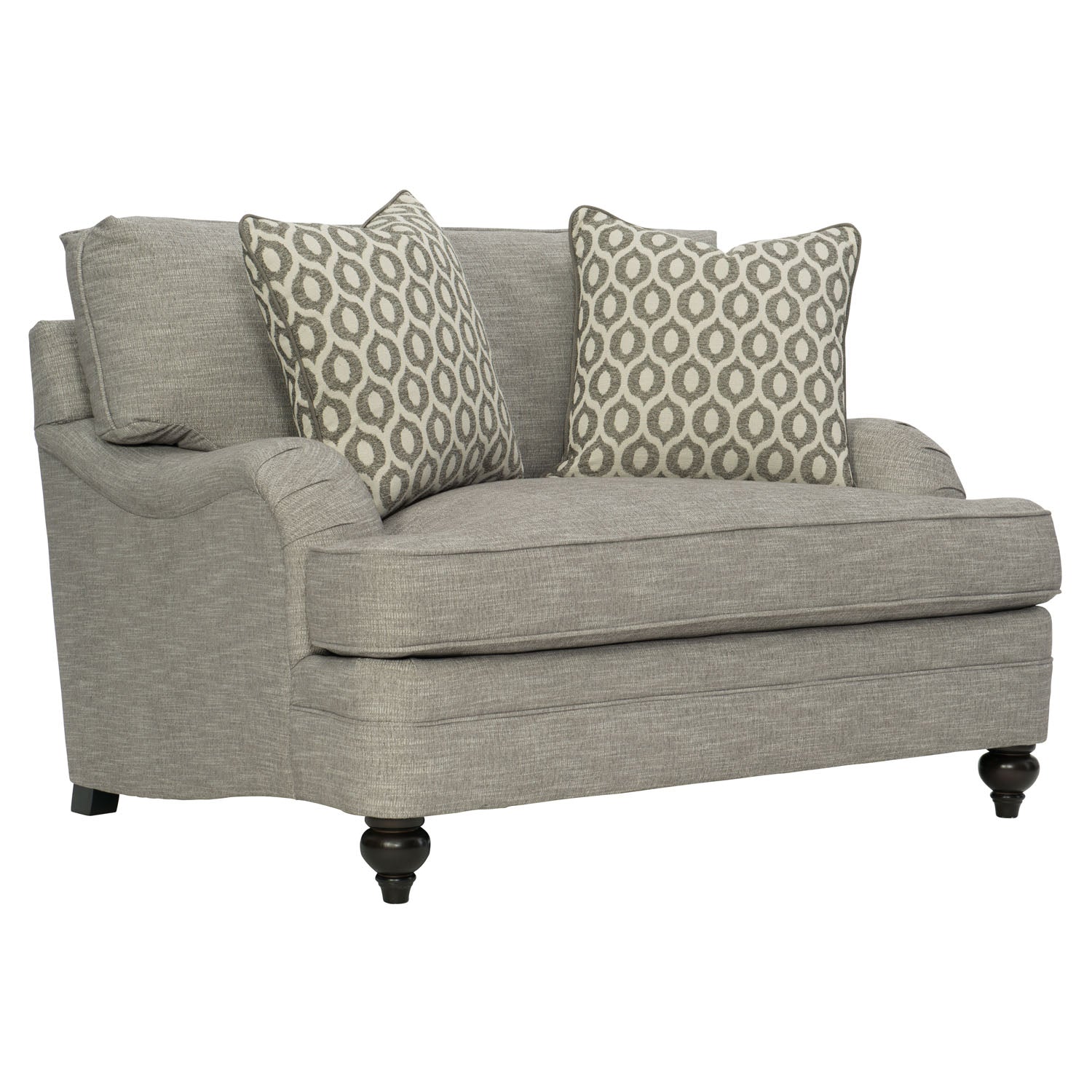 Bernhardt Tarleton Chair and a Half in Mocha fabric, shown to scale