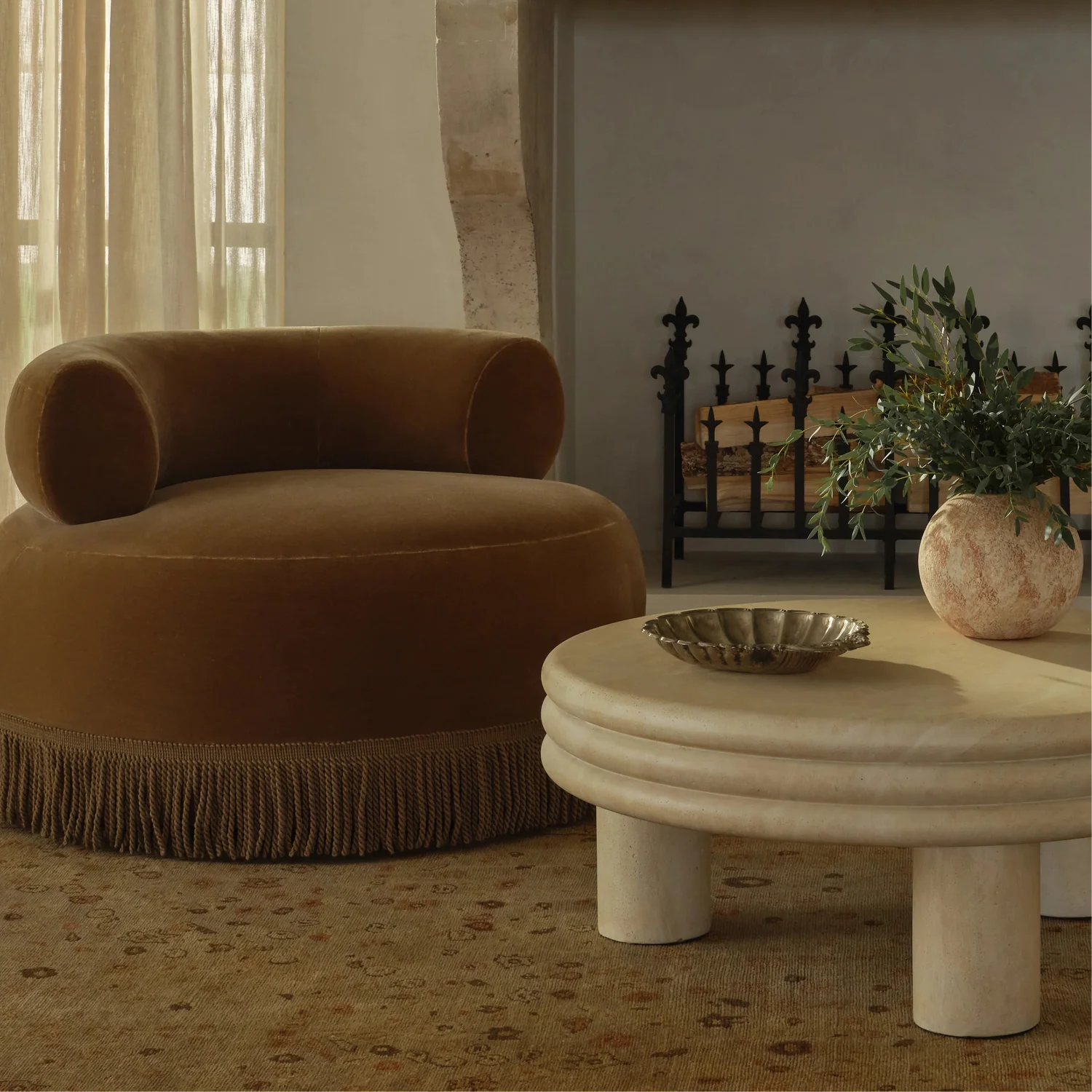 Button Atelier x Co. House Designs Brittny Light Travertine Coffee Table
