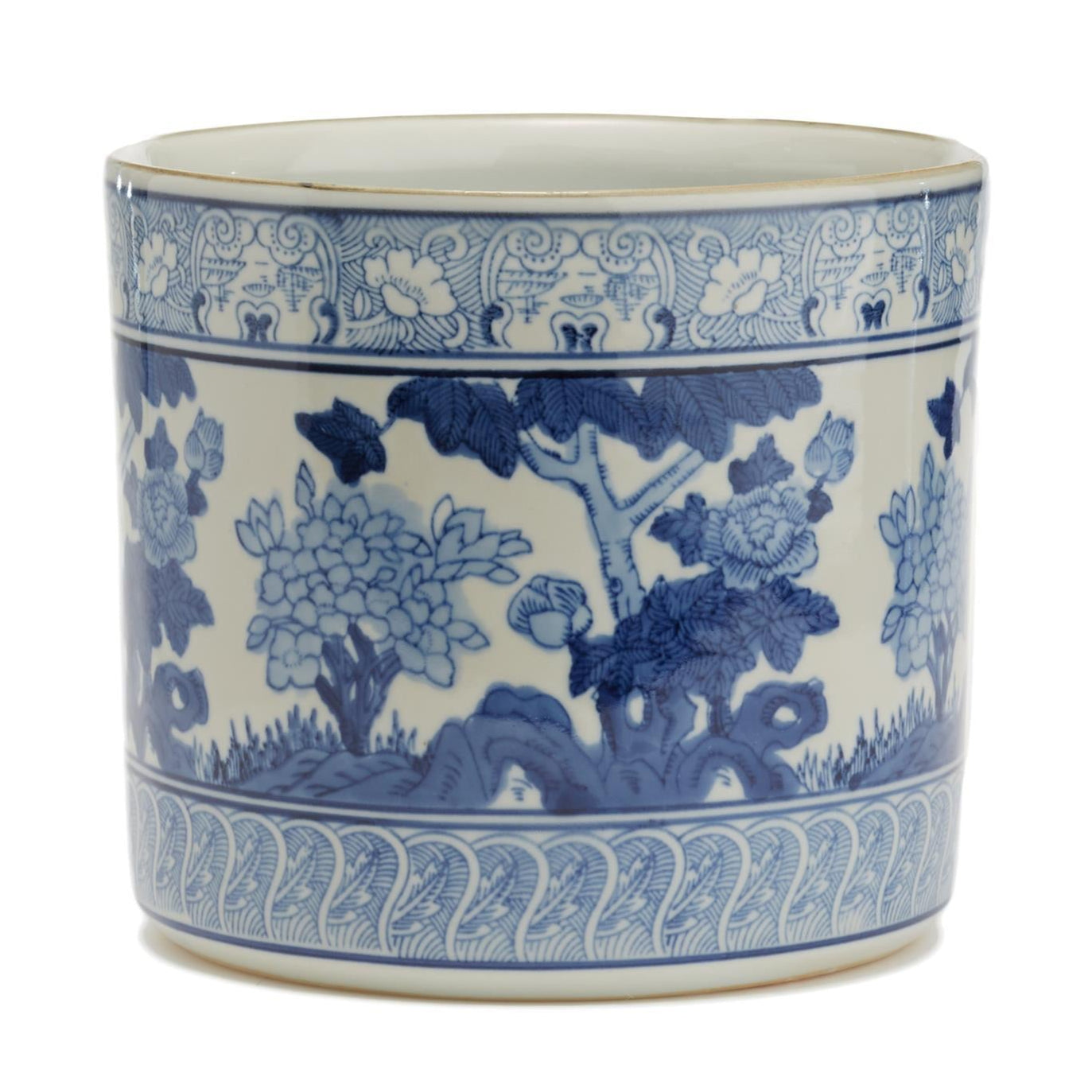 Blue and White Garden Scene Vase/Planter