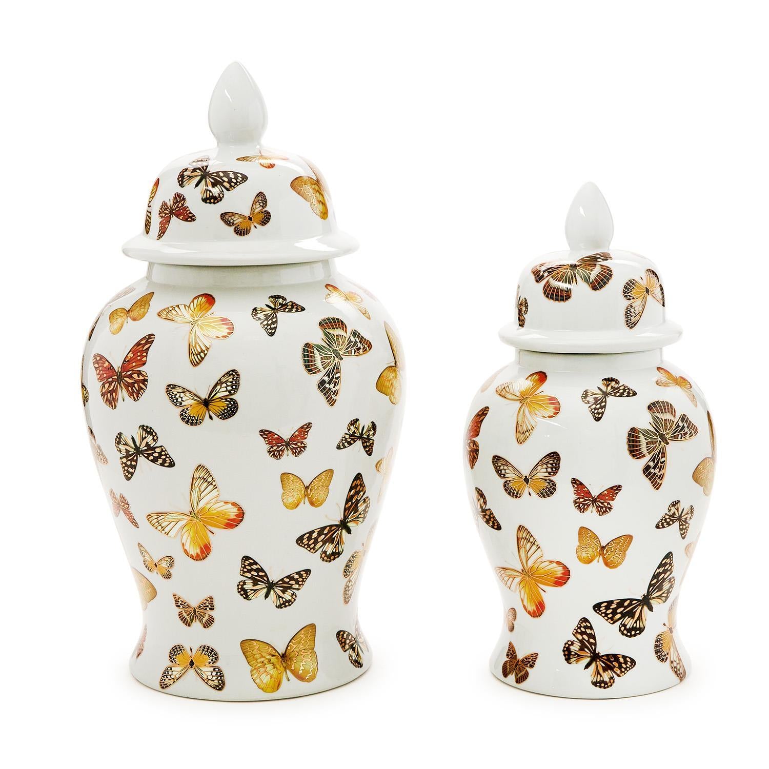 Butterfly Garden Covered Temple Jar Set of 2