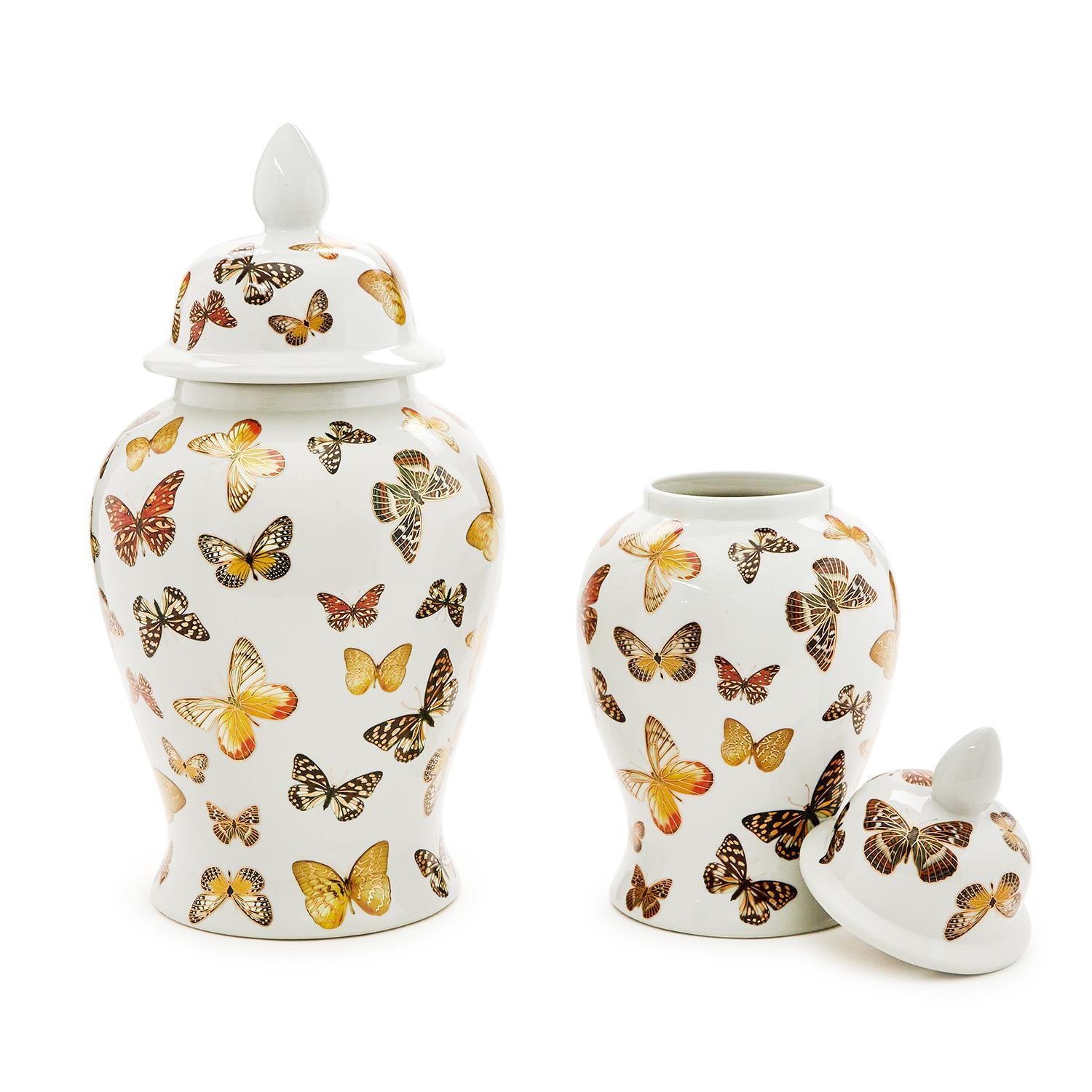 Butterfly Garden Covered Temple Jar Set of 2