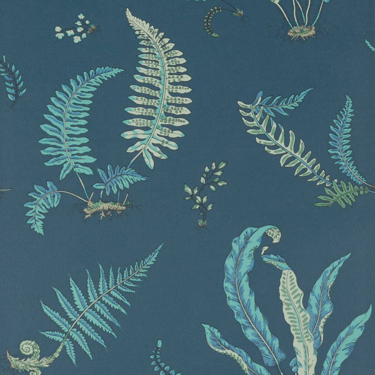G P & J Baker Ferns Indigo/Teal Wallpaper