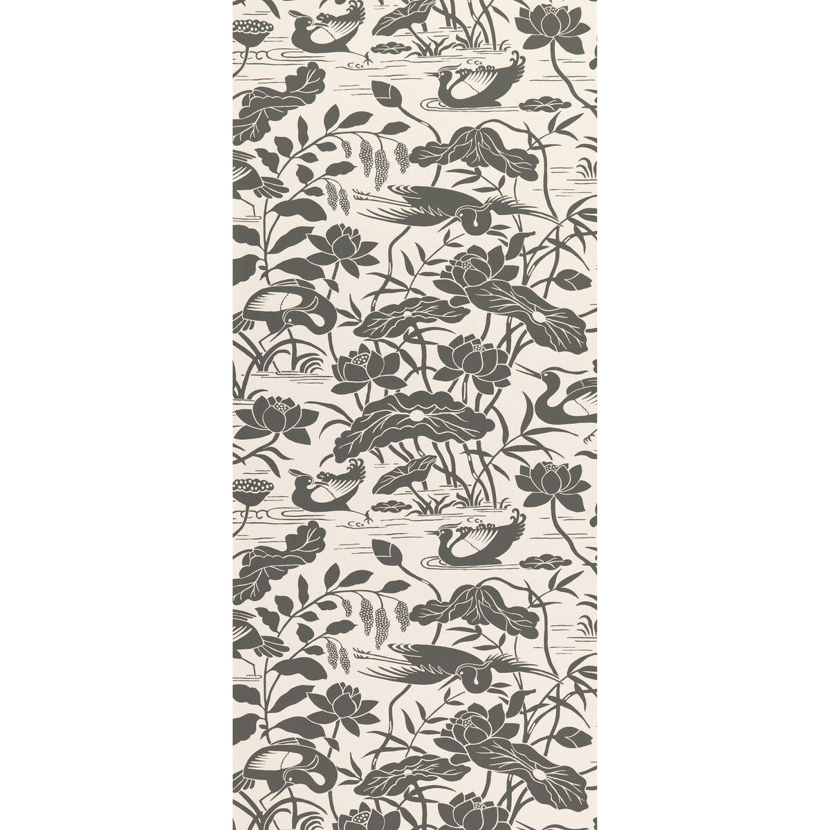 G P & J Baker Heron & Lotus Flower Black/White Wallpaper
