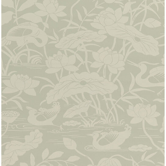 G P & J Baker Heron & Lotus Flower Aqua Wallpaper