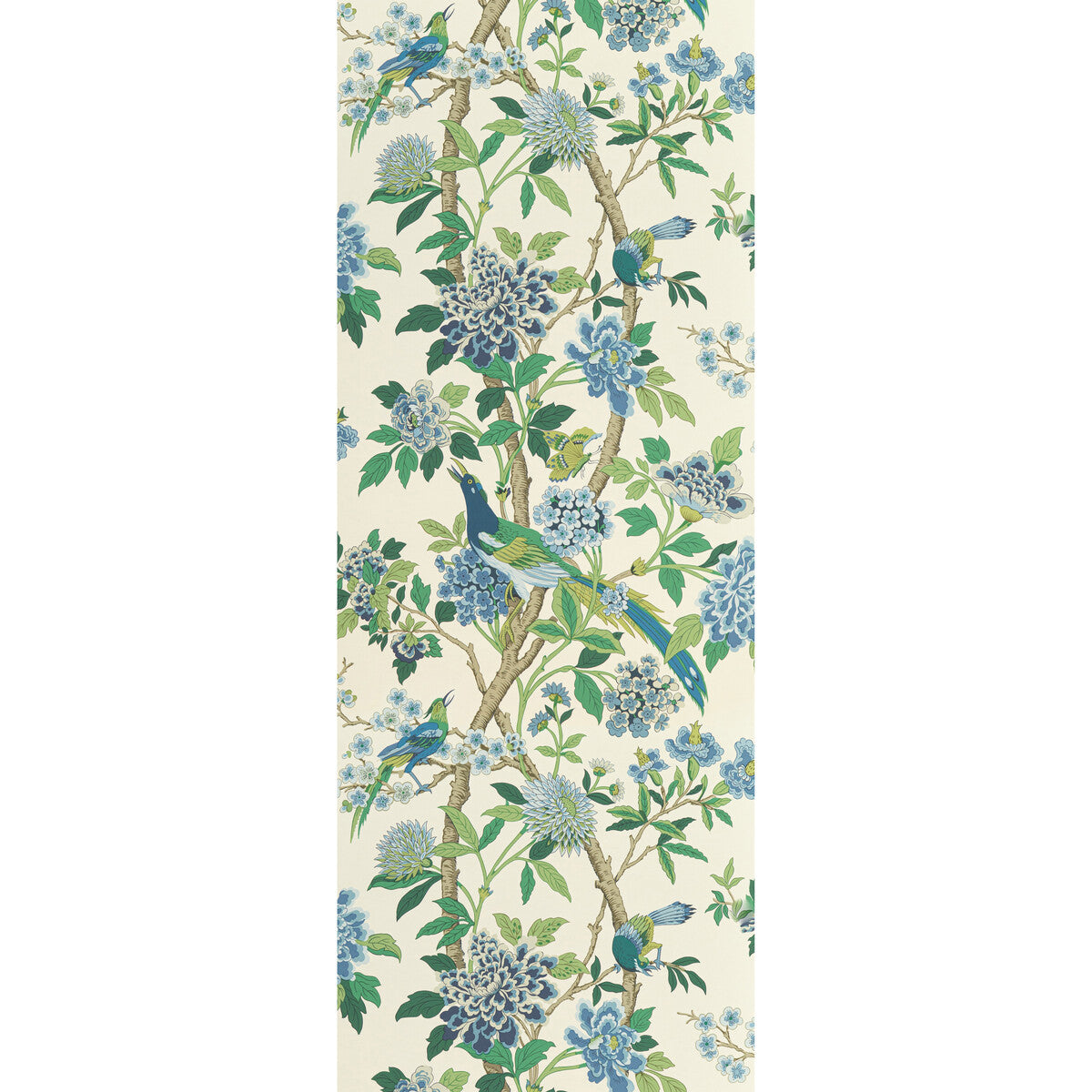 G P & J Baker Hydrangea Bird Emerald/Blue Wallpaper