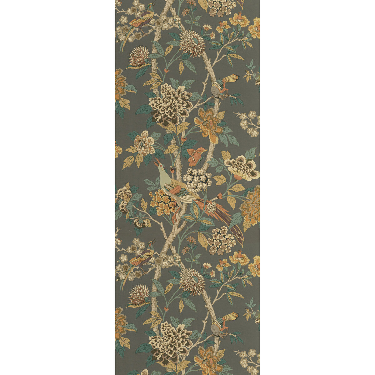 G P & J Baker Hydrangea Bird Charcoal/Sienna Wallpaper
