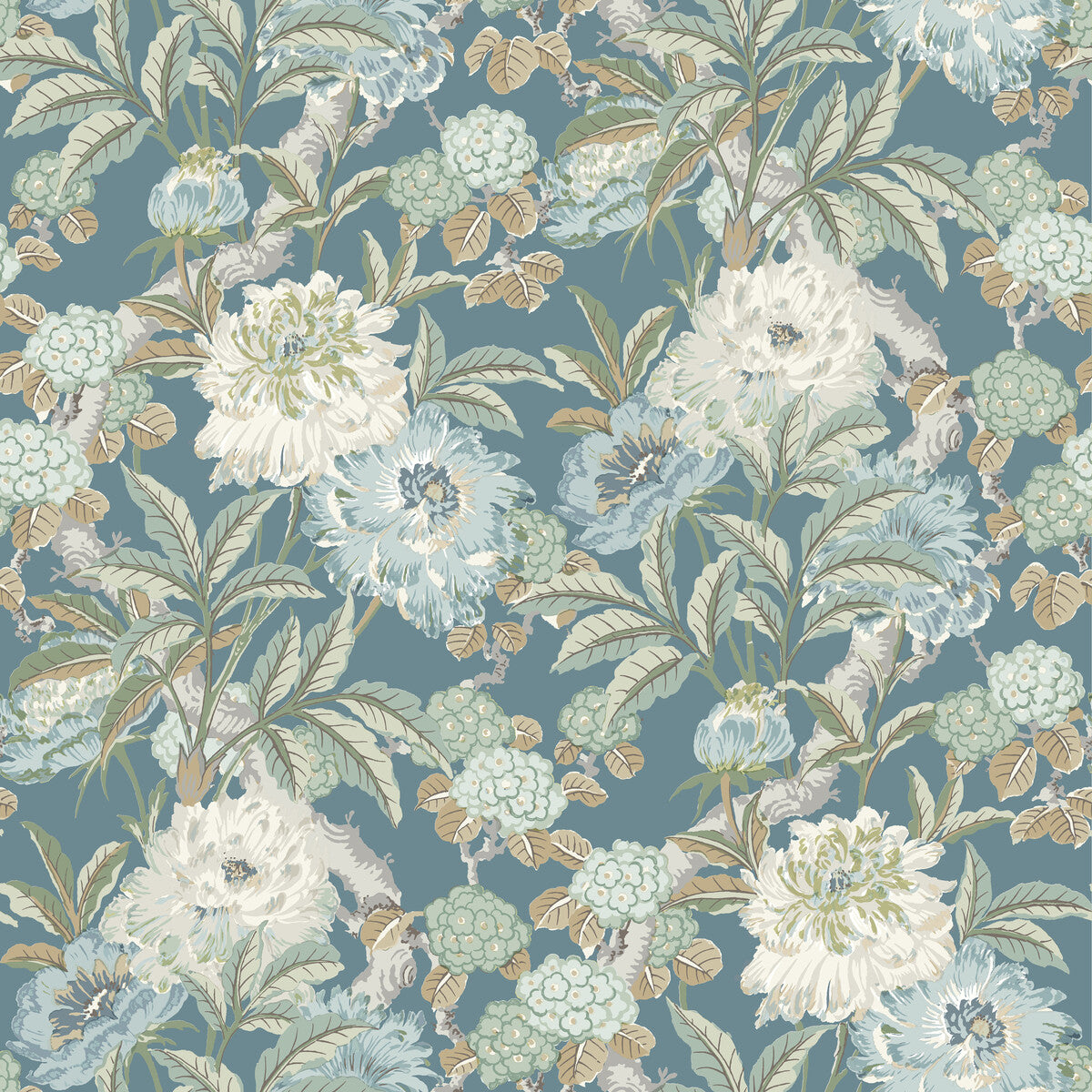 G P & J Baker Summer Peony Denim Wallpaper