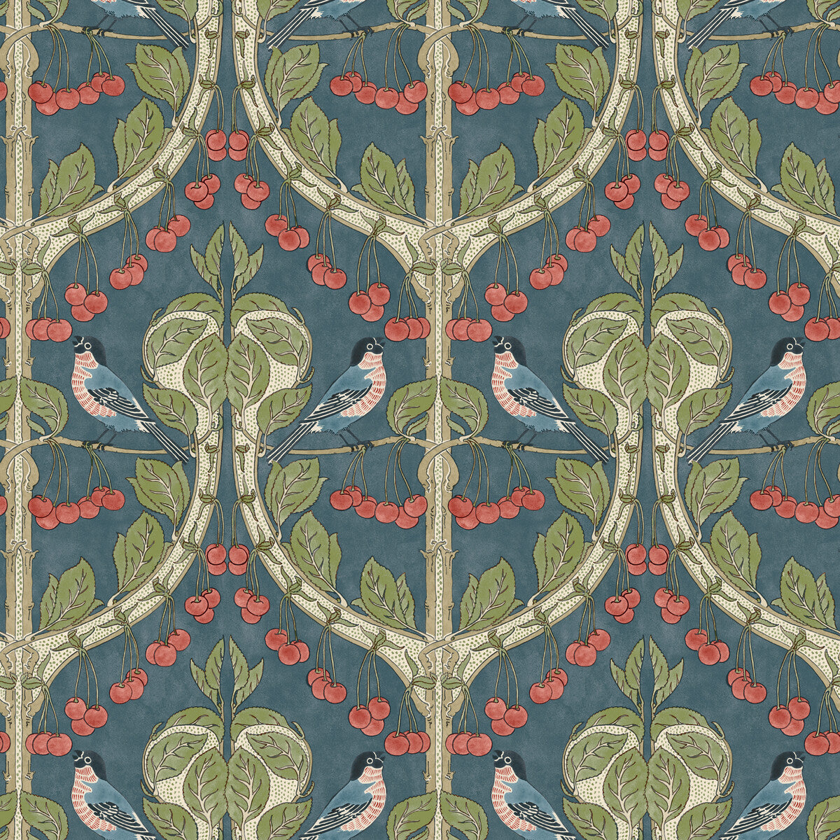 G P & J Baker Birds & Cherries Indigo Wallpaper