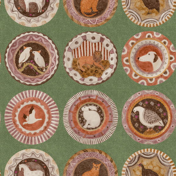 G P & J Baker Robinas Dinner Party Green Wallpaper