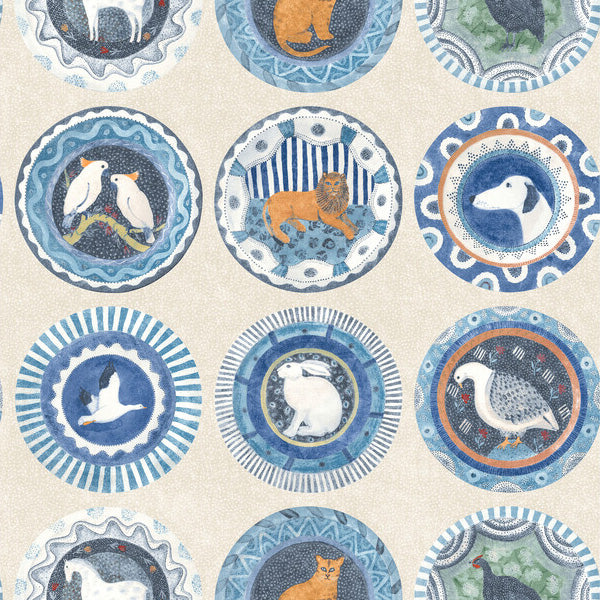 G P & J Baker Robinas Dinner Party Blue Wallpaper