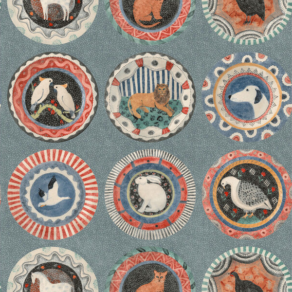 G P & J Baker Robinas Dinner Party Teal Wallpaper