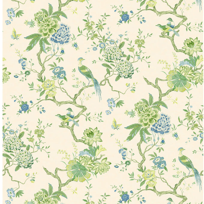 G P & J Baker Oriental Bird Green/Blue Wallpaper