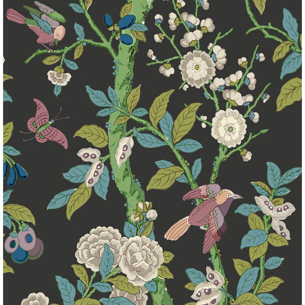 G P & J Baker Eldon Charcoal/Emerald Wallpaper