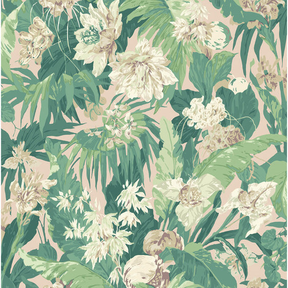 G P & J Baker Tropical Floral Blush/Green Wallpaper
