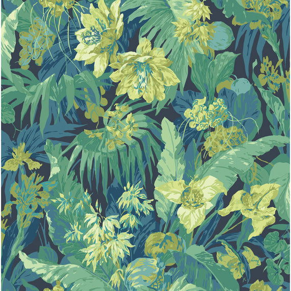 G P & J Baker Tropical Floral Indigo/Teal Wallpaper