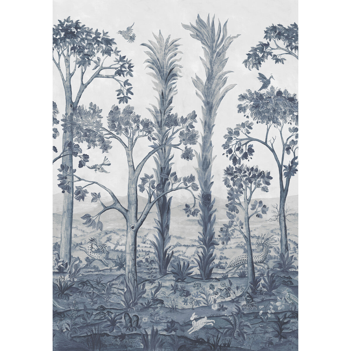 G P & J Baker Tall Trees Delft Blue Wallpaper