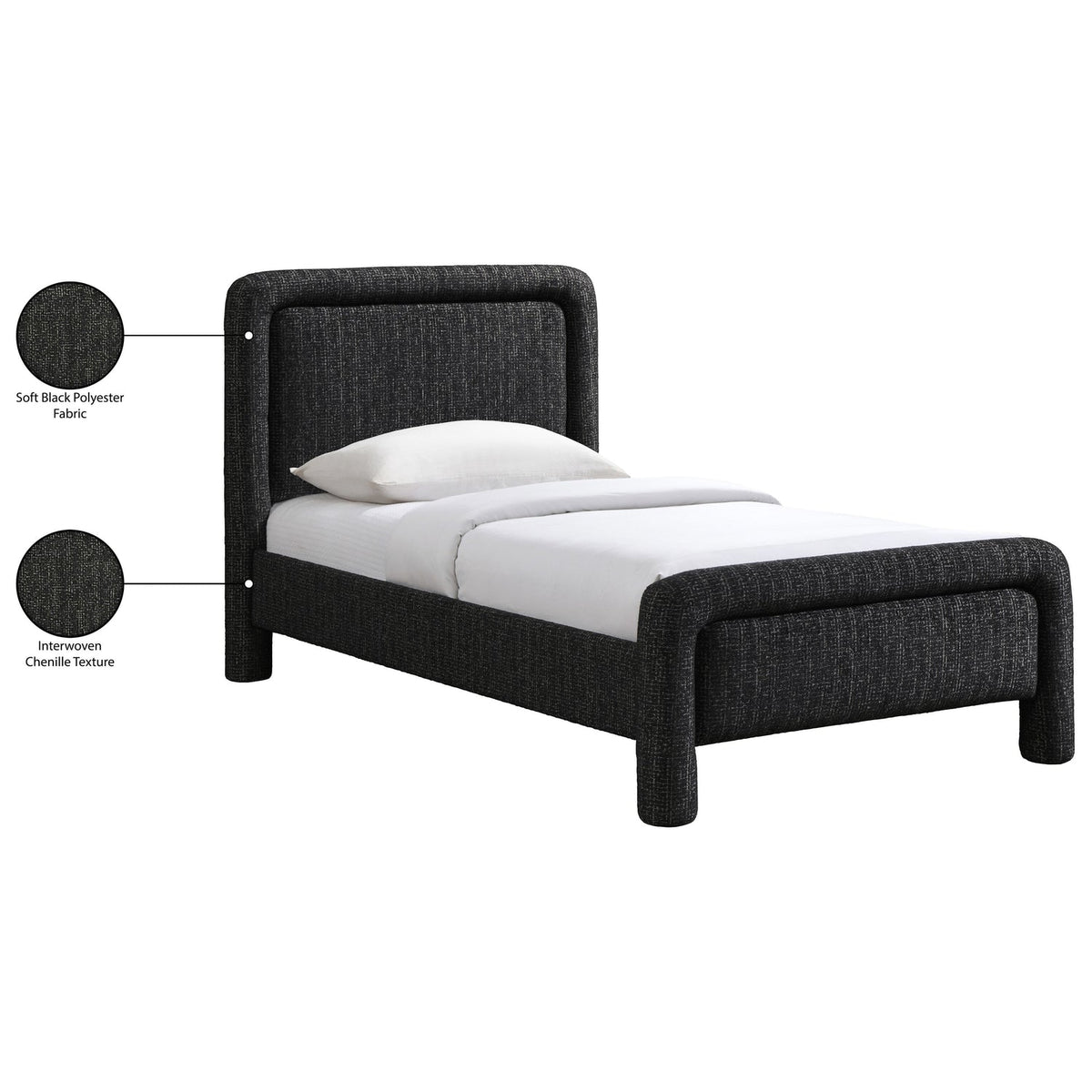 Baylor Black Fabric Withinterwoven Chenille Upholstered Bed