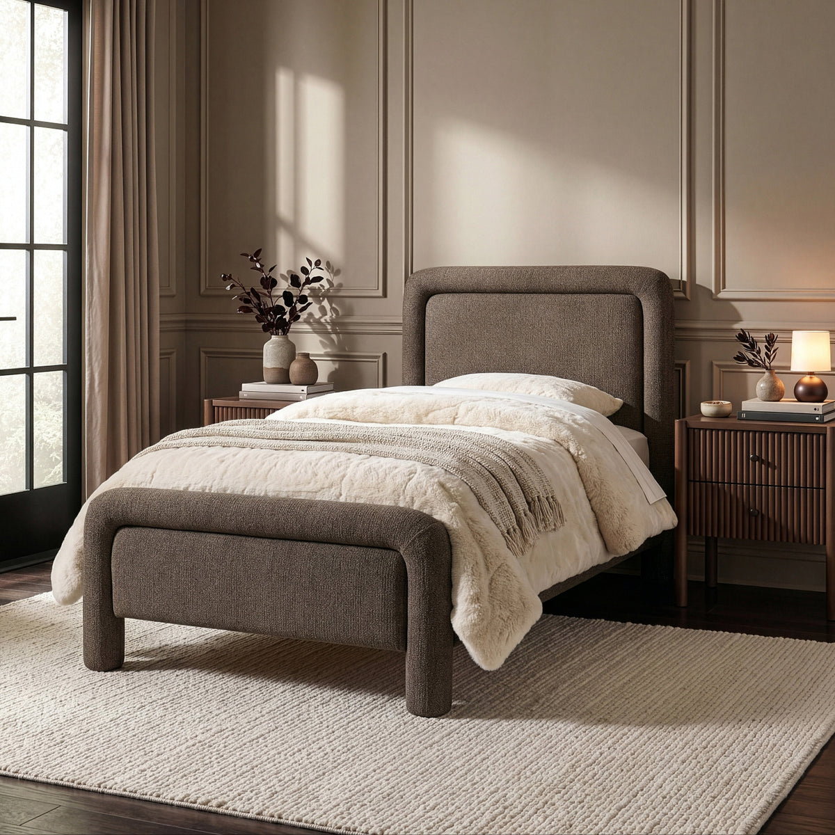 Baylor Brown Fabric Withinterwoven Chenille Upholstered Bed
