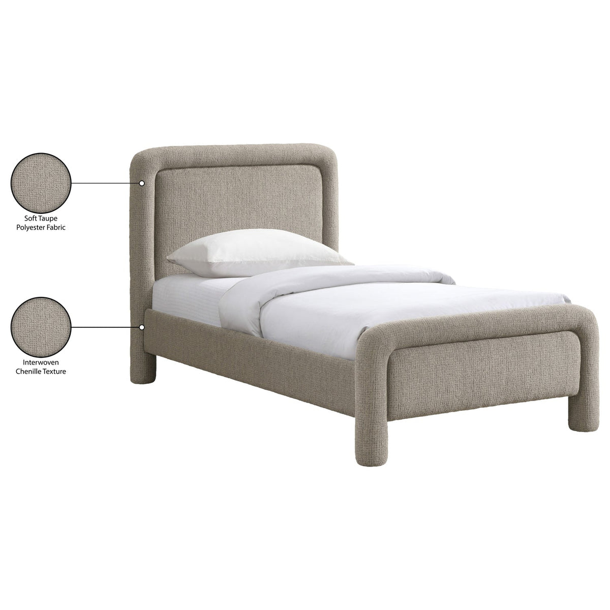 Baylor Taupe Fabric Withinterwoven Chenille Upholstered Bed